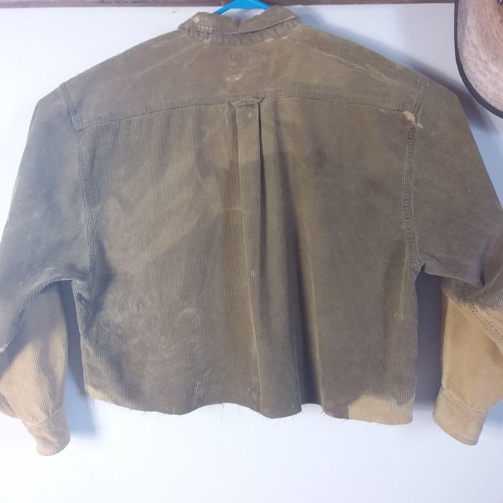 Distressed Corduroy Shirt Shacket Cropped Ribbed - Picture 2 of 6